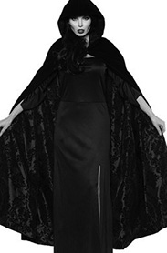 Black velvet Underwraps black satin lined hooded flocked cape