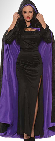 Black velvet cape with purple lining