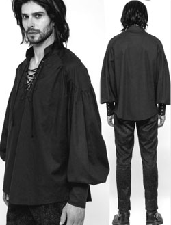 Pirate long sleeve black lace up front mens long full sleeve shirt