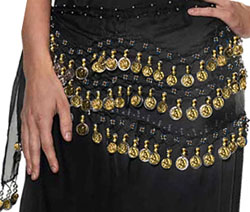 Brass coin black belly dance scarf belt