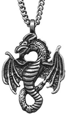 Burnished Silvertone large dragon necklace