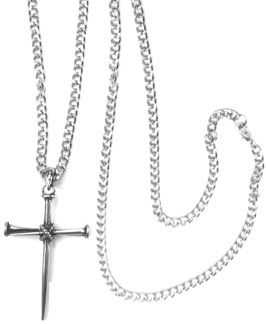silver curb chain with nail cross