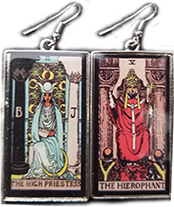 color tarot card the High Priestess and the Hierophant earring set