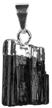 Black tourmaline point pendant necklace on cord