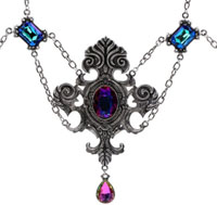 Oval ornate pendant necklace with stones
