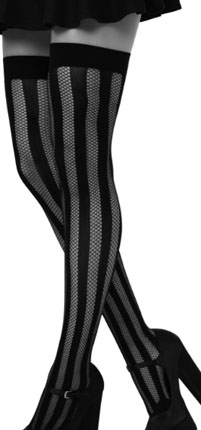 Leg Ave black net/opaque striped thigh high stockings