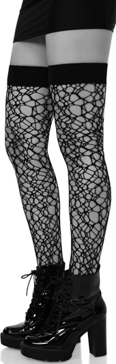 Leg Ave black fractured net thigh high stockings