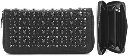 Skull studded vinyl wallet