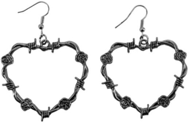  Rose and wire heart silvertone earrings