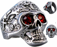 Silvertone red gem ring
