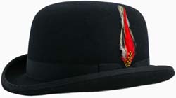 Black wool felt bowler hat with feather