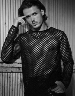 Black long sleeve fishnet men's shirt