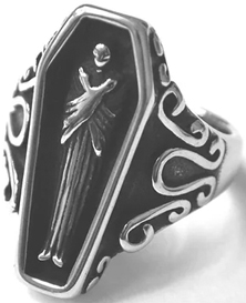 Viva stainless steel gothic coffin ring