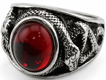 Viva red stone stainless steel snake ring