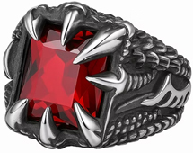 Viva stainless steel red stone dragon claw ring