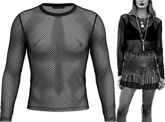 Black fishnet mesh long sleeve ladies' top.