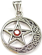 Crescent star red stone pendant necklace
