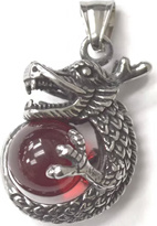 Stainless steel Dragon with crystal ball pendant on cord