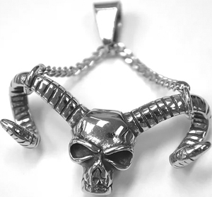 Devil horned demon stainless steel pendant on cord