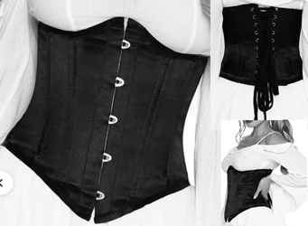 Leg. Ave black satin steel boned underbust cincher corset with busk, back lacing