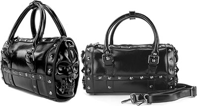 Comeco black vinyl dual skull satchel handbag