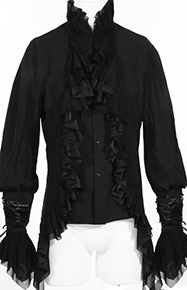 Black cotton ruffled front long sleeve men's Ghost shirt