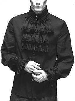 Black cotton ruffled front long sleeve men's Victorian style shirt