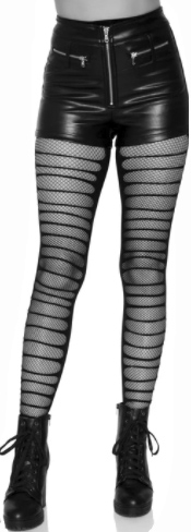 Leg Ave black double layer shredded spandex and fishnet tights