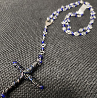 Blue Czech handmade crystal rosary necklace