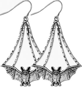 Zad Night Fright silver bat teardrop earrings