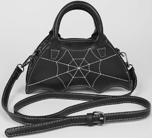 Faux leather bat shape spiderweb top handle clutch purse