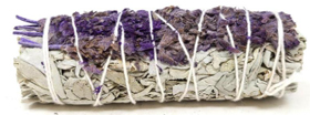 White sage and purple royal lavender flower 4 inch smudge stick