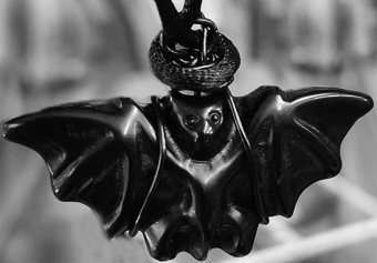 Black obsidian bat 2 inch necklace on cord