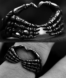 Skeleton hand heart bones ring