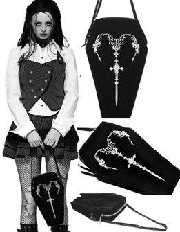 Coffin shape sword print handbag purse