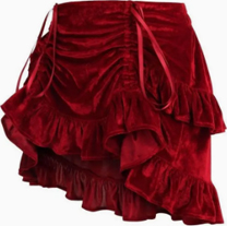 Daisy red ruched velvet bustle mini skirt