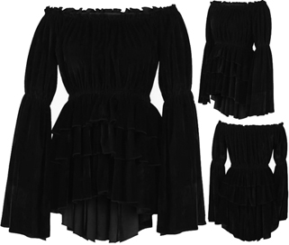 Daisy black velvet ruffle short long sleeve dress 