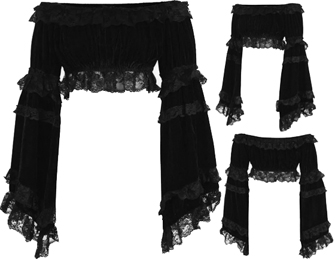 Daisy black velvet smocked flare sleeve peasant top