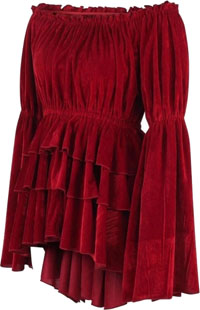 Daisy dark red velvet ruffled peasant dress