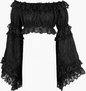 Daisy black lace smocked flare sleeve peasant top