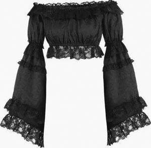 Daisy. black brocade smocked flare sleeve peasant ladies top