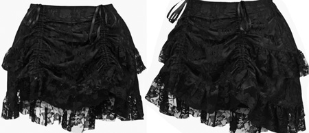 Daisy black lace ruched bustle mini skirt