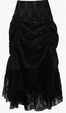 Black lace overlay ruched bustle skirt