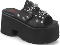 Pleaser/Demonia black vinyl 3 1/2 inch chunky cut out platform heel Ashes sandal