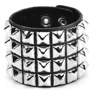Funk Plus snap leather bracelet with 4 row 1/2 inch pyramid studs