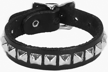 Funk Plus leather 1 row 1/4 inch chrome pyramid stud bracelet