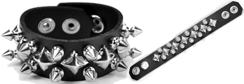 Funk Plus 2 snap 2 row 1/2 inch spike 1 row diamond stud leather bracelet 