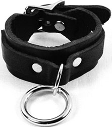 Mascorro leather bondage wristband with o-ring.