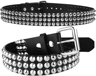 Funk Plus 3 row conical stud 1 3/4 inch wide black leather belt