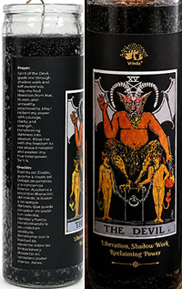 The Devil Tarot Card glass unscented black spell candle